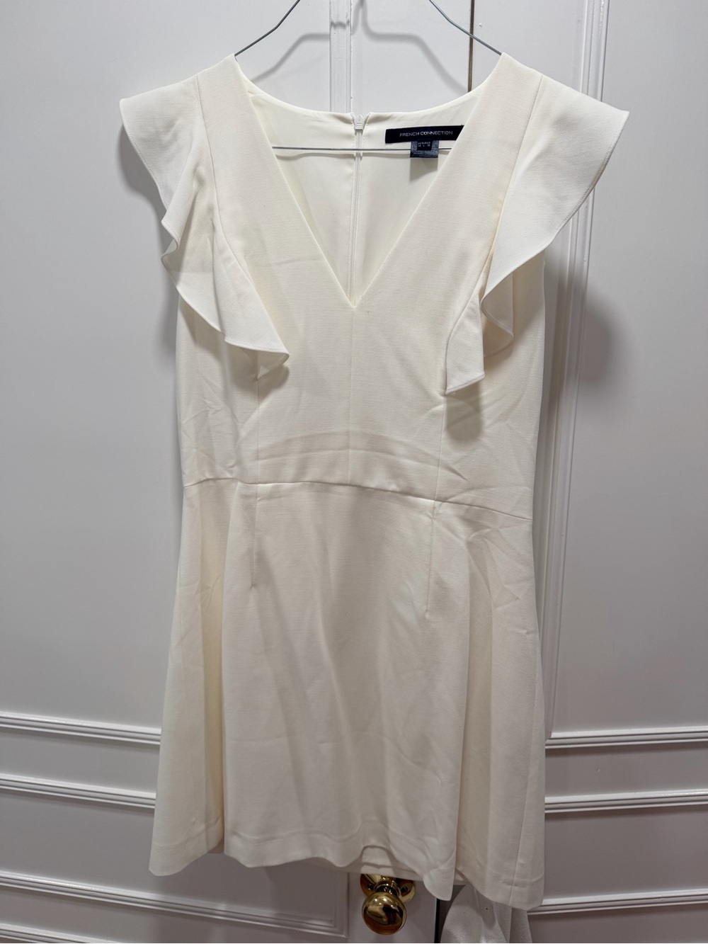 French Connection Ivory V-Neck Ruffle Sleeve Mini Dress